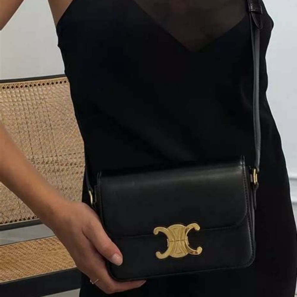 New! MSRP $4350 Authentic CELINE TRIOMPHE BAG IN BLACK Shiny Calfskin BLACK - Picture 13 of 16